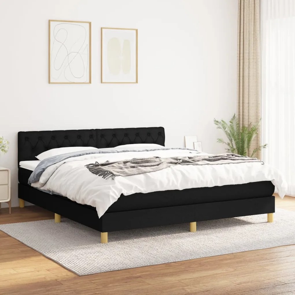 vidaXL Pat box spring cu saltea, negru, 160x200 cm, textil