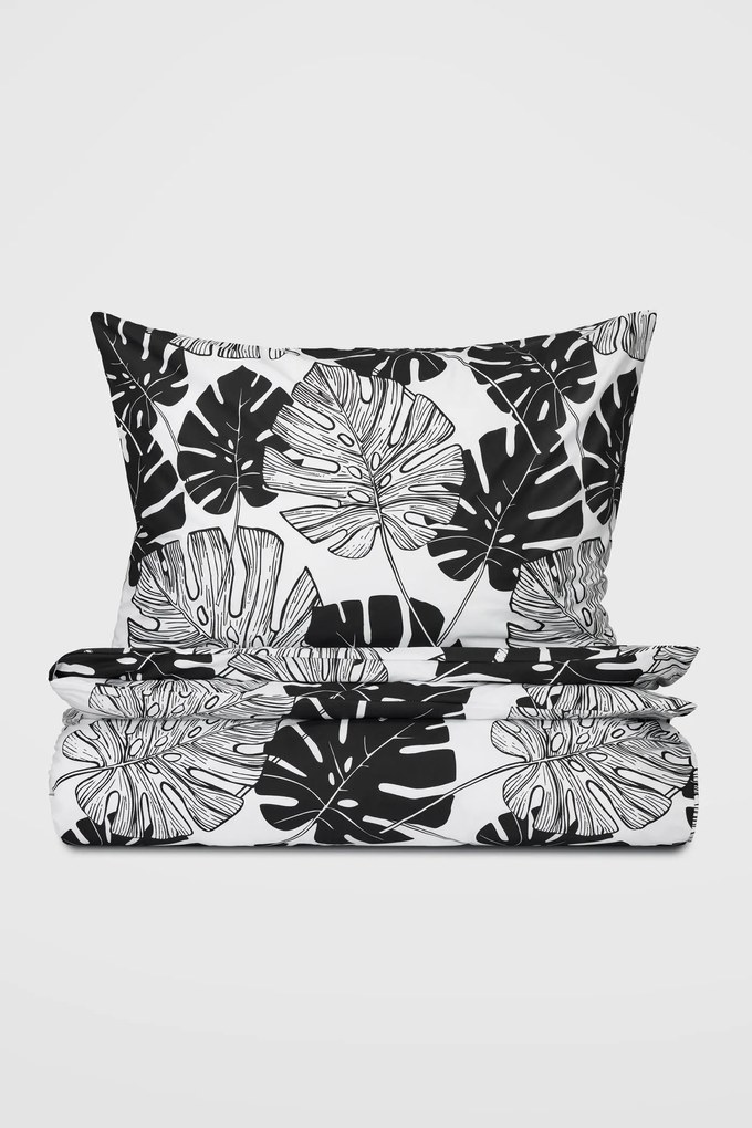 Lenjerie de pat din microfibră Harmony Monstera alb-negru 220x200 cm