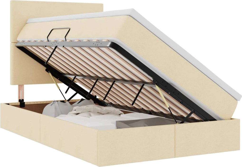 vidaXL Pat cu saltea și LED cu saltea Creme 120 x 200 cm Poliester