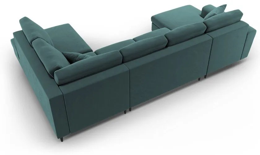 Colțar petrol extensibil, cu spațiu de depozitare cu tapițerie din catifea (cu colț pe partea dreaptă-în formă de "U") Kyoto – Cosmopolitan Design