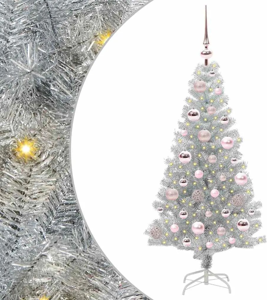 vidaXL Brad de Crăciun cu 150 LED cu suport Argintiu 120 cm PET