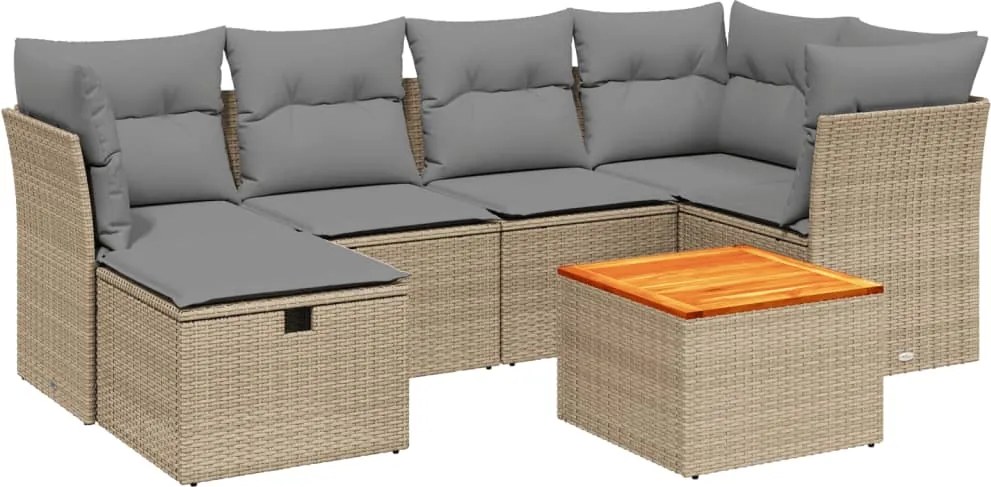 vidaXL Set canapele de grădină, 7 piese, cu perne, bej, poliratan