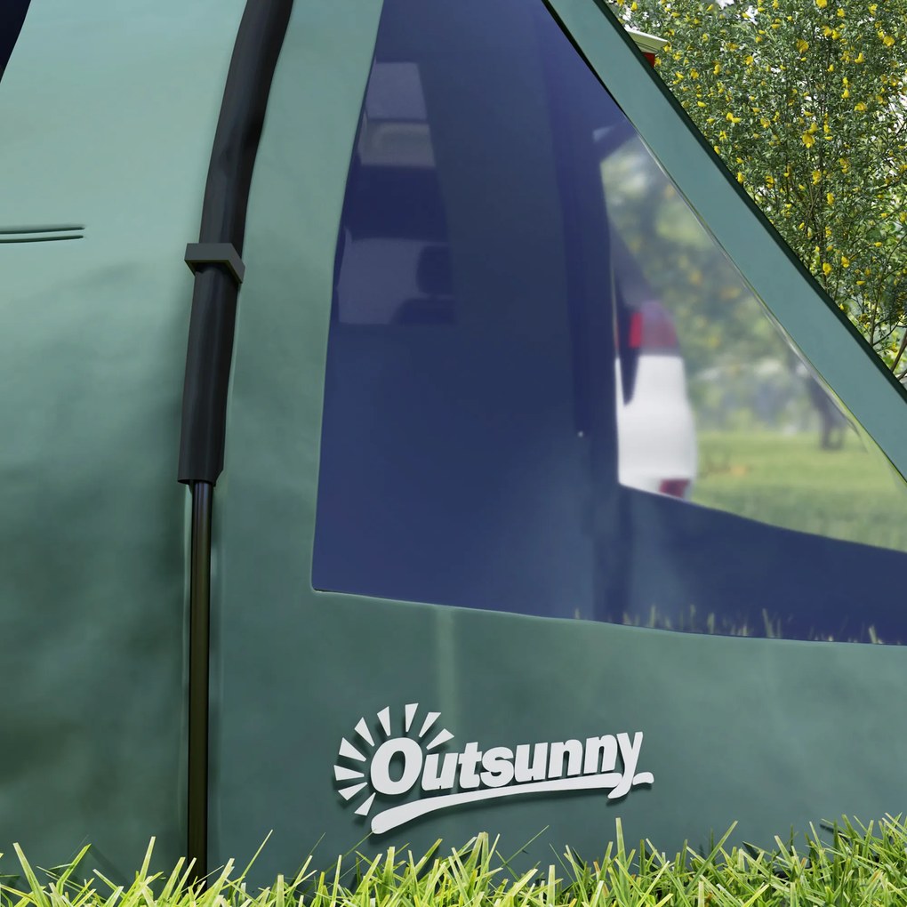 Outsunny Cort de camping pentru 3-4 persoane, două camere interioare, fereastră de plasă, verde, 4,75 x 2,64 x 1,72 m | Aosom Romania