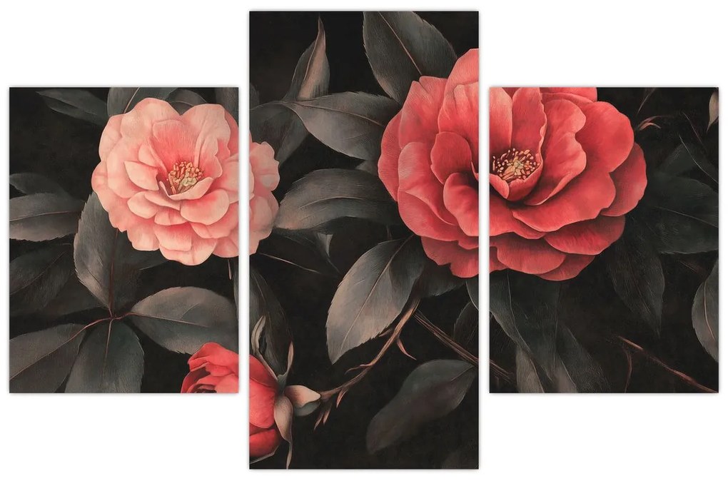 Tablou - Flori roșii pe fundal întunecat (90x60 cm)