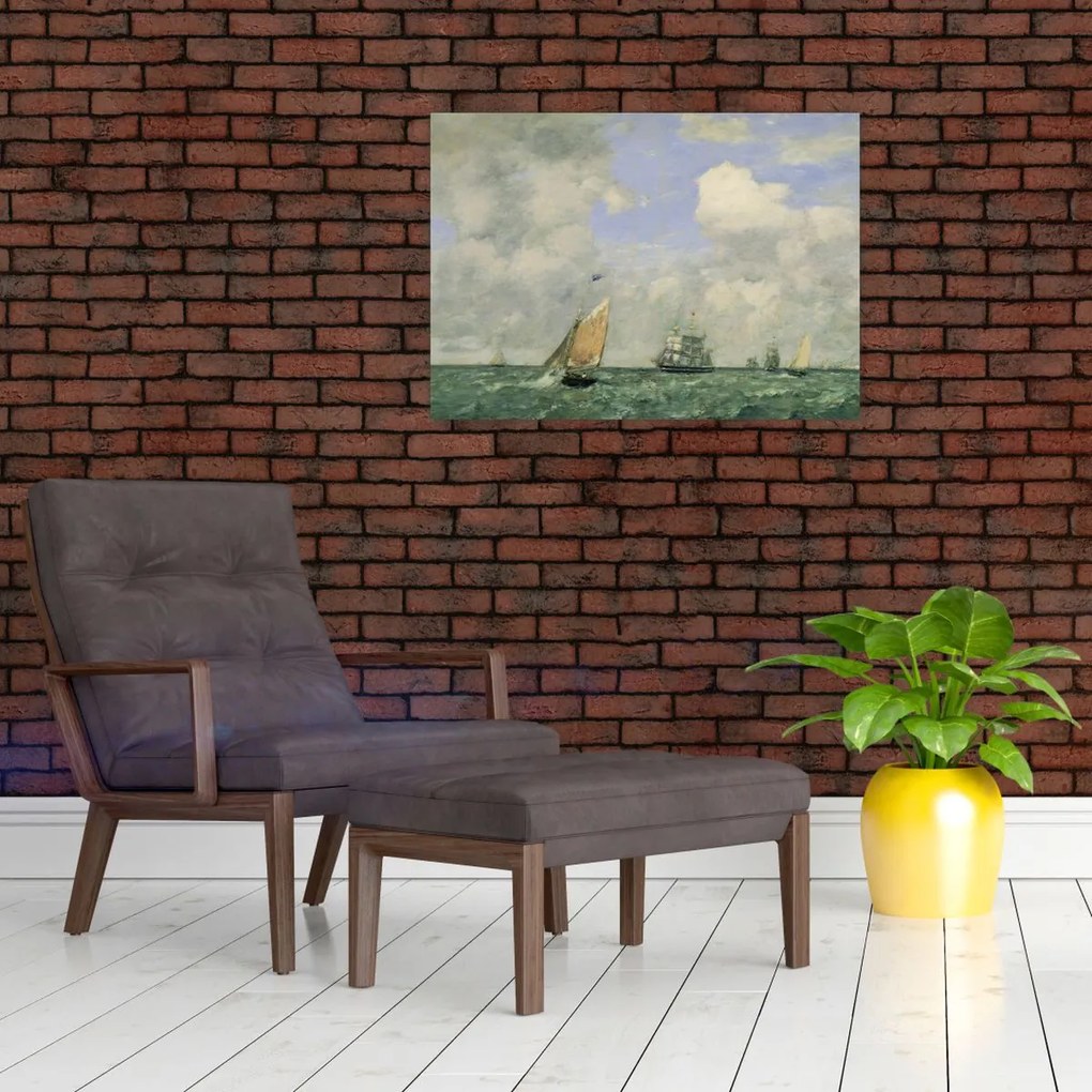 Tablou - Eugène Boudin, Ships and Sailing Boats Leaving Le Havre, reproducere (70x50 cm)