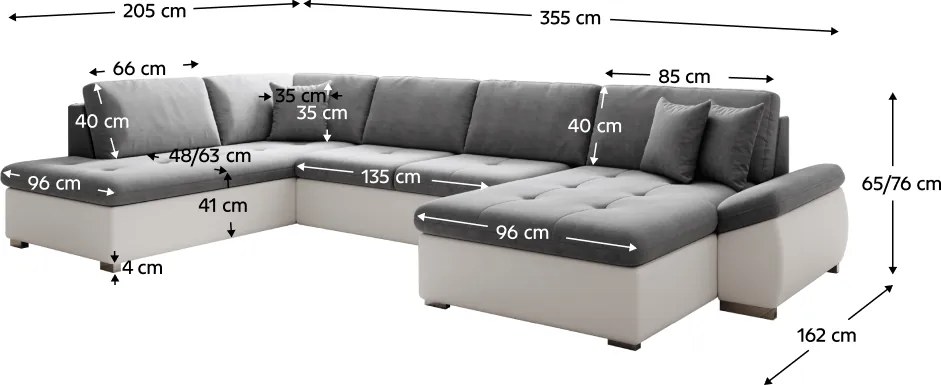 Canapea extensibilă, alb/gri, stânga, MATAR U