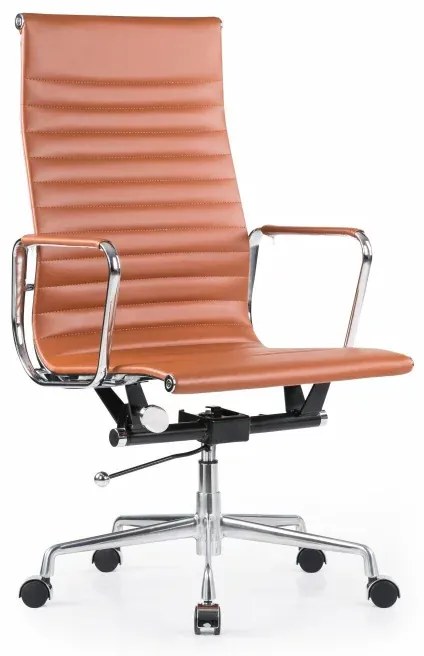 Scaun de birou ergonomic ,reglabil din piele ecologica si cadru din aluminiu ,culoare maro ,design modern și elegant ,calitate premium ,dimensiuni 530*590*1060-1150