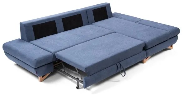 Colțar extensibil tapițat AVESTA, în formă L, cu spațiu de depozitare, orientare pe dreapta, albastru