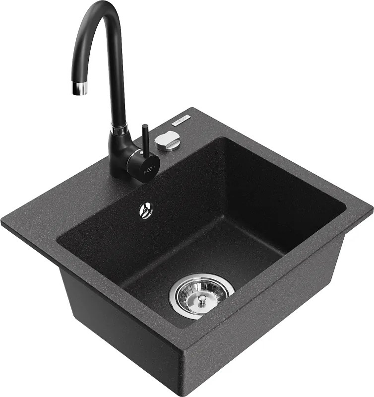 Mexen Milo chiuvetă de granit cu 1 compartiment și baterie de bucătărie Telma, negru pătat - 6505-76-670200-70