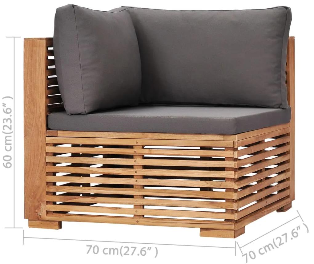 Set mobilier gradina cu perne gri inchis 5 piese lemn masiv tec Morke gra, 2x colt + mijloc + 2x suport pentru picioare, 1