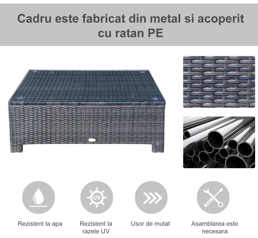 Outsunny masuta exterior, sticla securizata, 85x50x39cm, maro | Aosom Romania