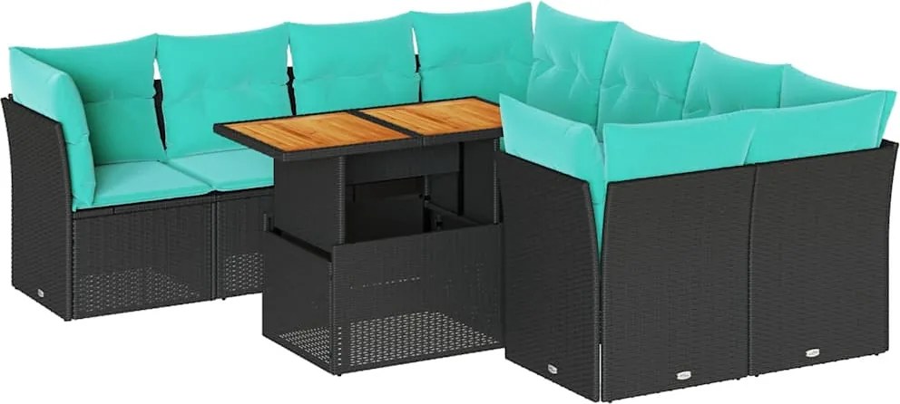 vidaXL Set mobilier de grădină cu perne, 9 piese, negru, poliratan
