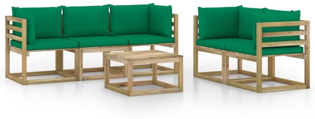 3065095 vidaXL Set mobilier de grădină cu perne verzi, 6 piese