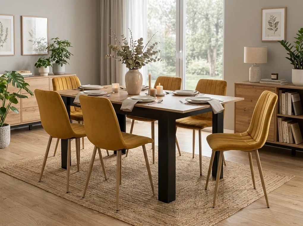 Masa extensibila de dining MADO 120/160x80 cm, negru/craft stejar
