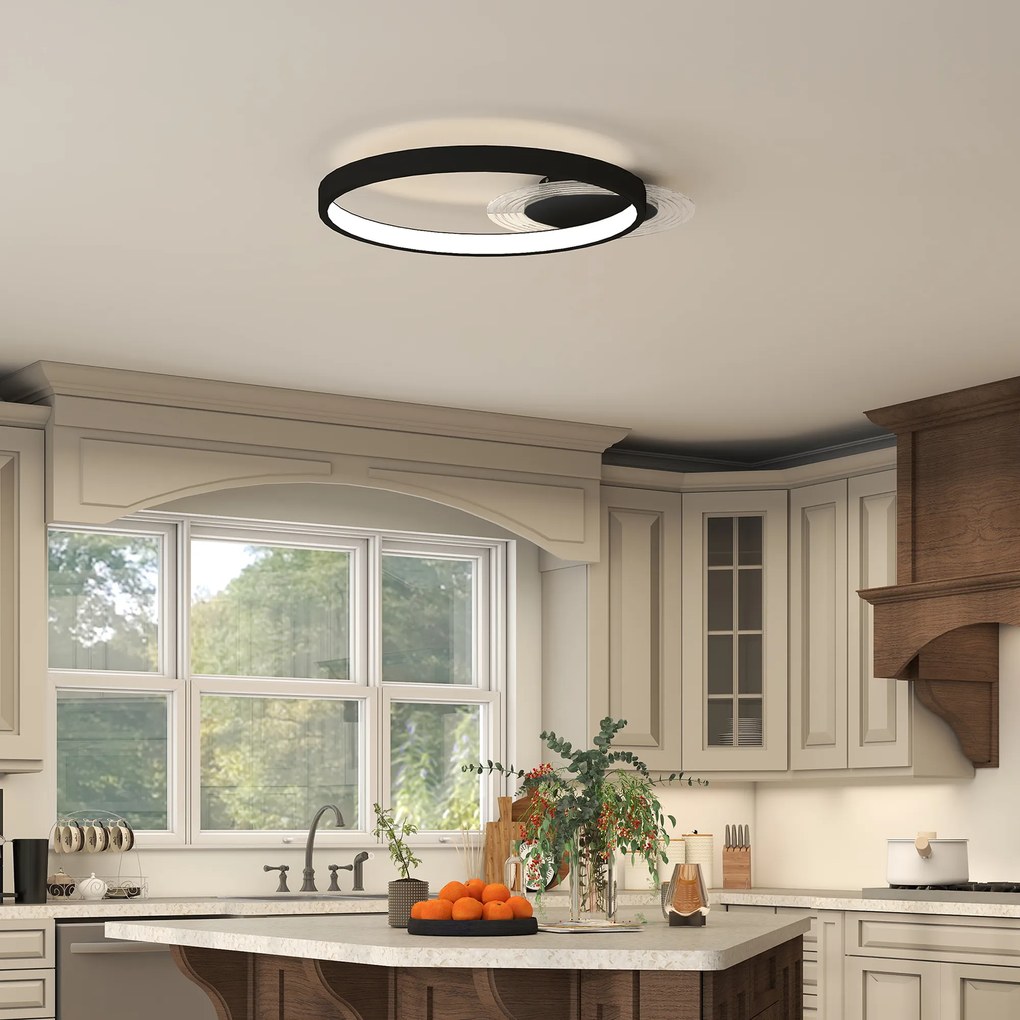 HOMCOM Lampă de tavan LED Modernă de 40W cu 2 Inele și Lumină Reglabilă, Negru | Aosom Romania
