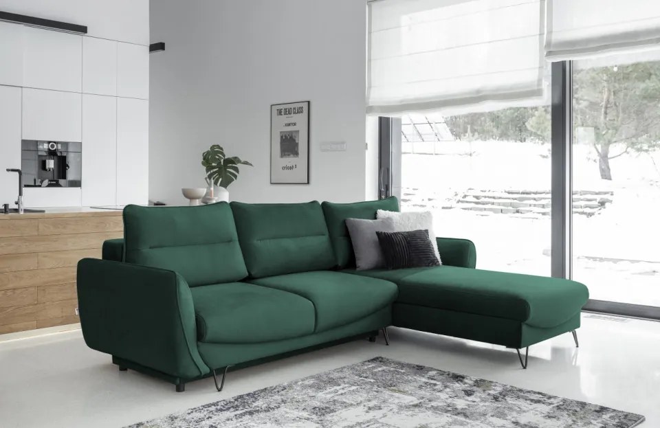 Coltar extensibil cu spatiu pentru depozitare, 276x100x201 cm, Silva R03, Eltap (Culoare: Verde lucios - Nube 35)