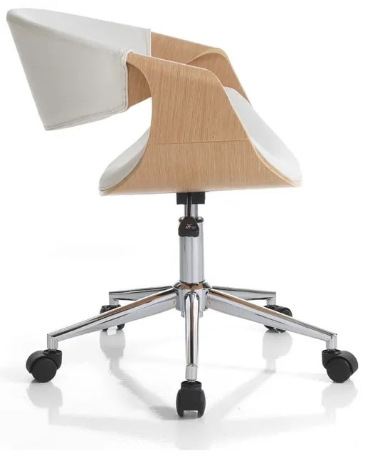Scaun de birou alb-în culoare naturală din imitație de piele Visby – Tomasucci
