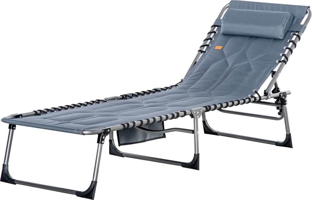 Outsunny Șezlong, șezlong de grădină pliant, șezlong pliant cu pernă, spătar reglabil în 5 trepte, țesătură Oxford, 188 x 57 x 30 cm, Gri | Aosom Romania