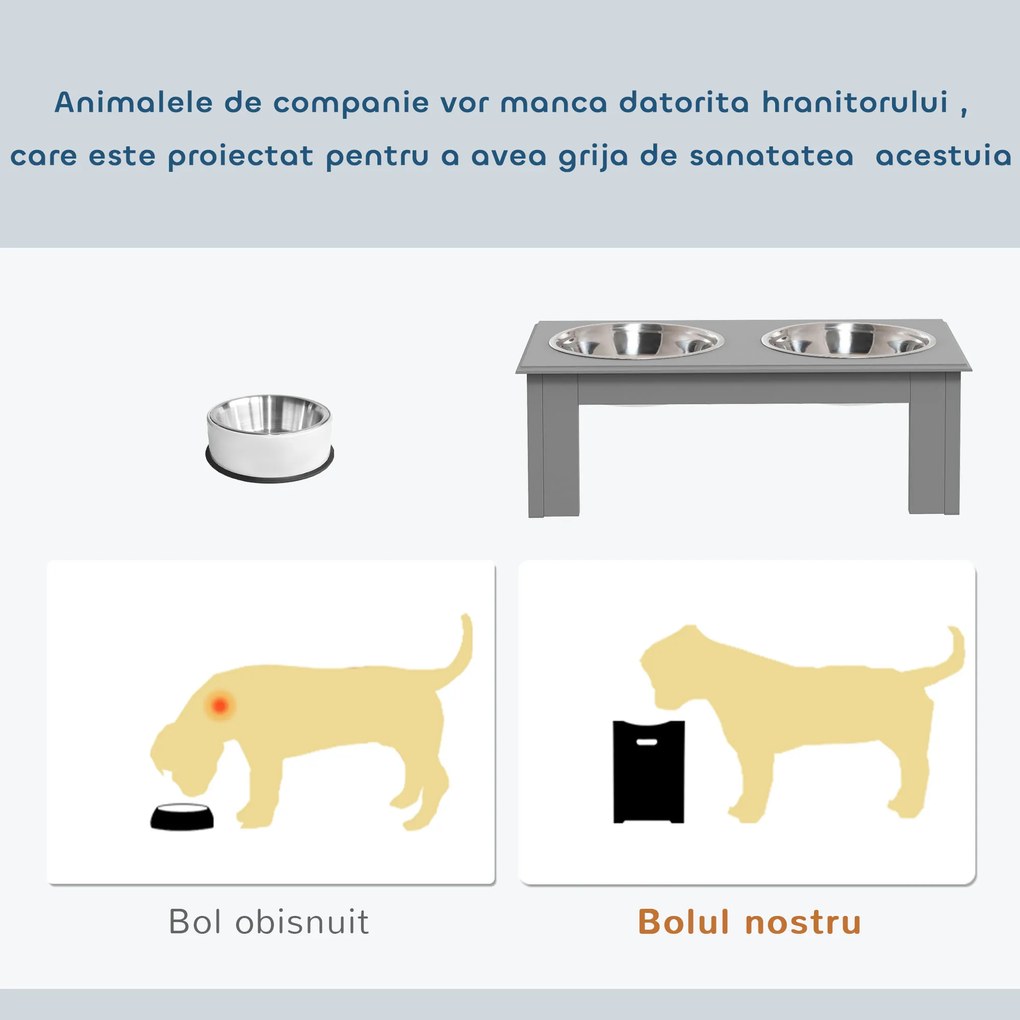 PawHut 2 Boluri Înălțate din Oțel Inoxidabil pentru Câini, Gri | Aosom Romania
