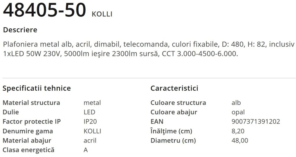 Lustra LED moderna cu telecomanda KOLLI 48405-50 GL