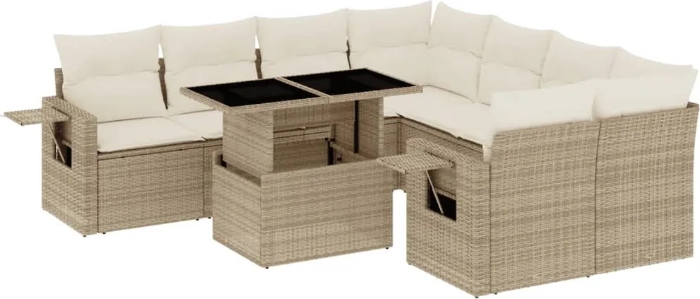 vidaXL Set canapele de grădină, 9 piese, cu perne, bej, poliratan
