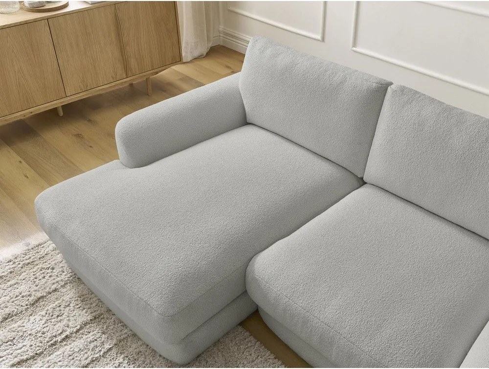 Colțar gri deschis cu tapițerie din țesătură bouclé (cu colț pe partea stângă/cu șezlong) Leonore – Bobochic Paris