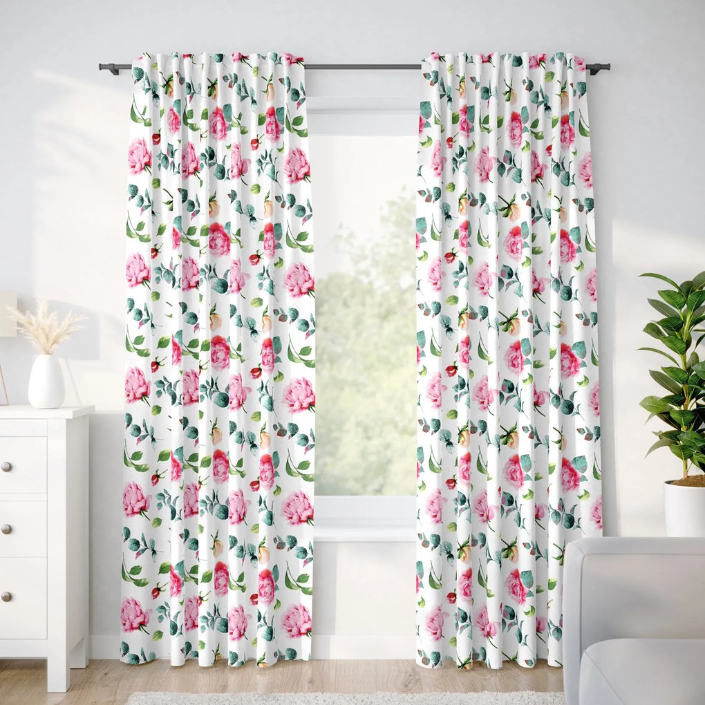 Goldea draperie 100% bumbac - flori mari de bujor 240x150 cm