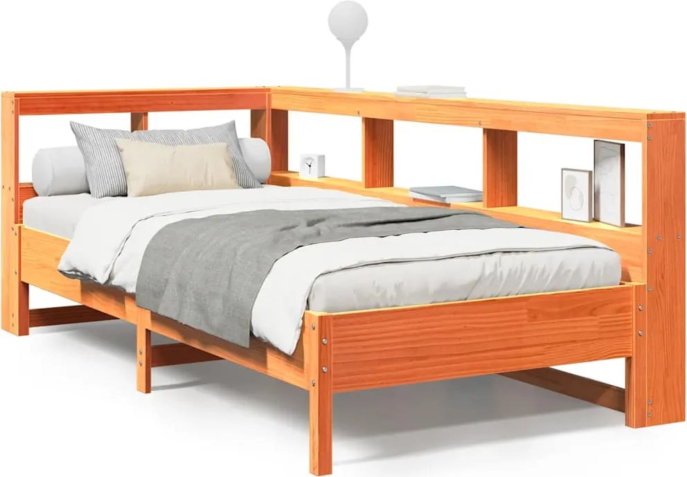 vidaXL Pat bibliotecă fără saltea maro ceruit 75x190 cm lemn masiv pin