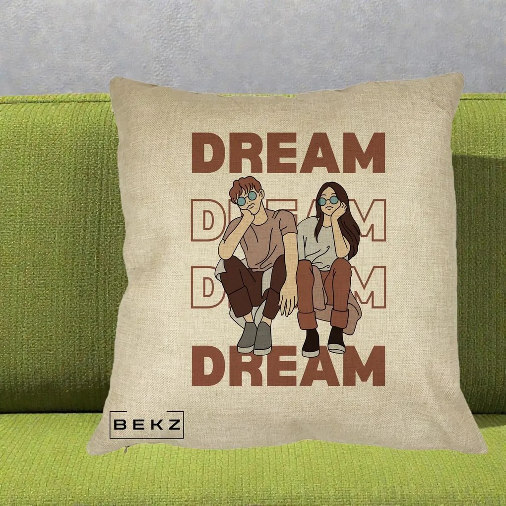 Perna Decorativa Dream Couple Aesthetic, 40x40 cm, Crem, Husa Detasabila, Perna Inclusa, BEKZ®