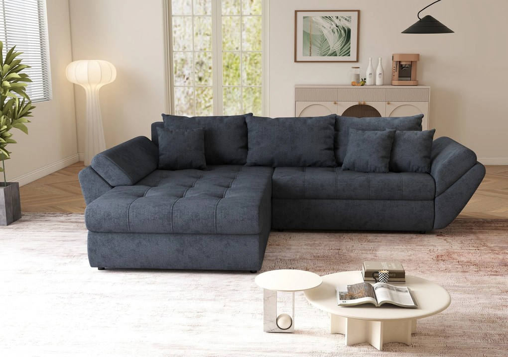 Colțar extensibil dumonde cu ladă de depozitare si sezut confortabil din spuma high-density, Loana Enjoy Antracit 270x185 cm