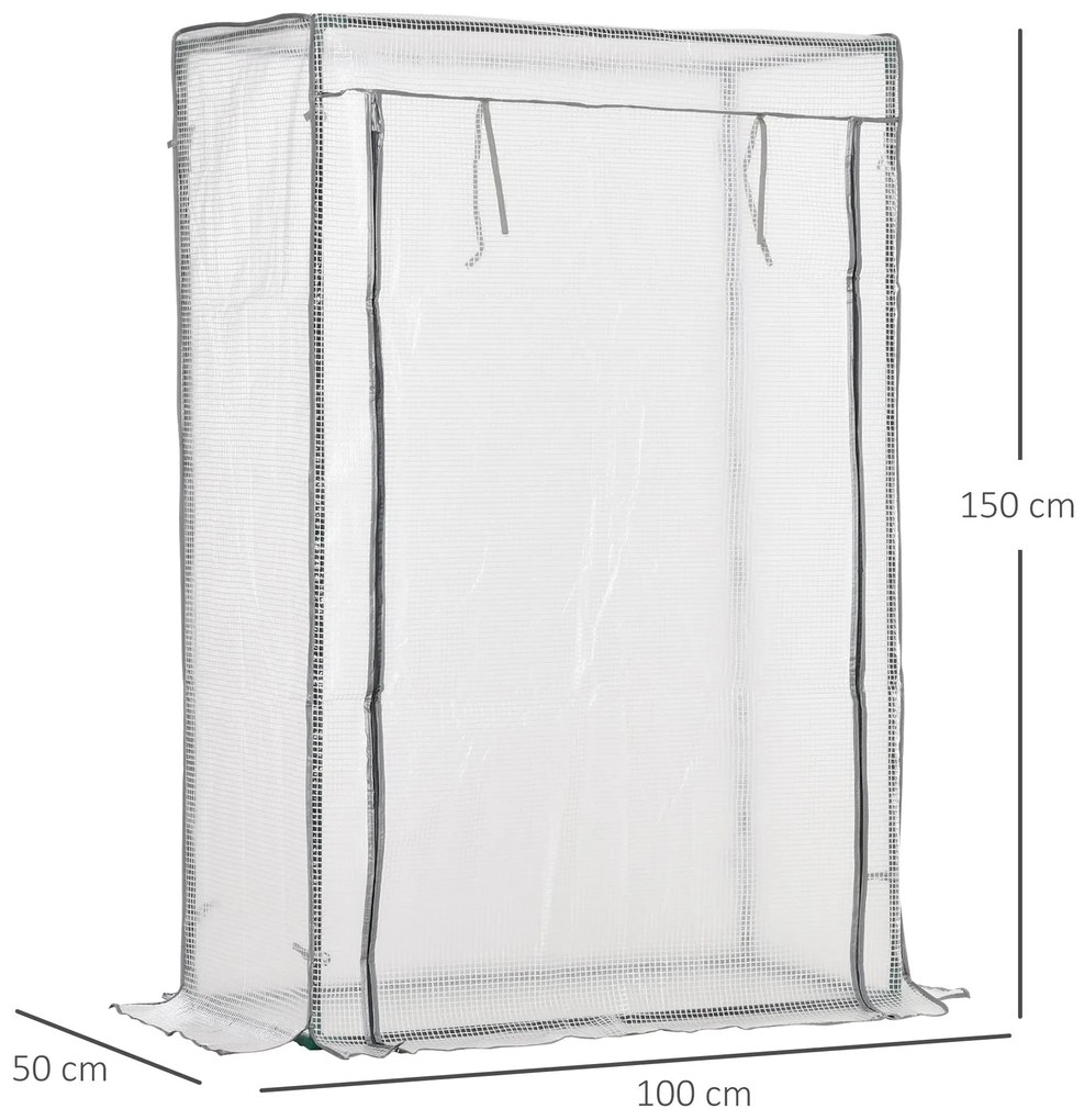 Outsunny Seră de grădină, seră de balcon, pânză renforțată PE, structură din oțel, ușă zippată rulabilă, 100 x 50 x 150 cm alb | Aosom Romania