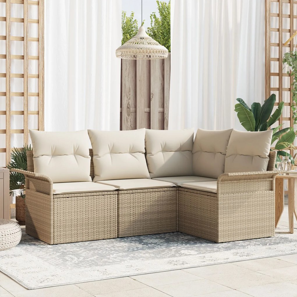 vidaXL Set de canapele pentru grădină cu pernă 4 pcs Bej Rattan poli