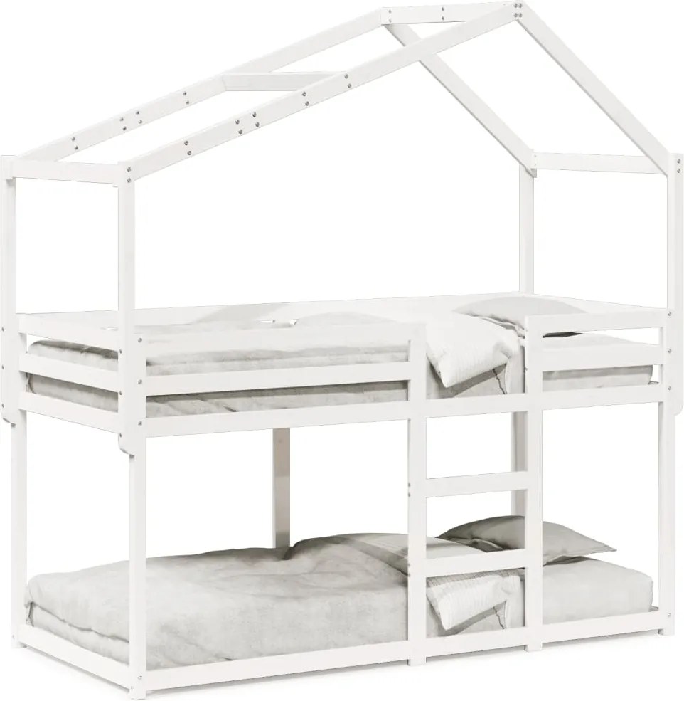vidaXL Pat supraetajat cu acoperiș, alb, 80x200 cm, lemn masiv de pin