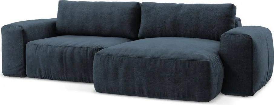 Colțar albastru închis extensibil cu tapițerie din chenille (cu colț pe partea dreaptă/cu șezlong) Kuki – Makamii