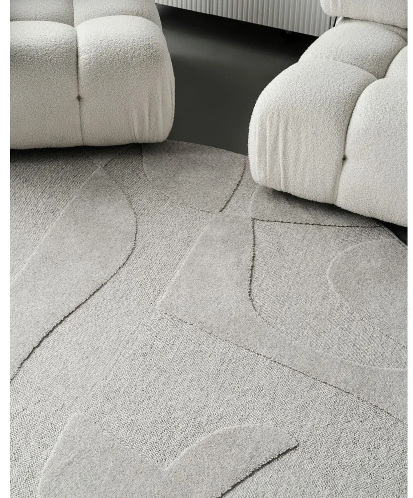 Covor gri deschis rotund din lână ø 160 cm Morphic Botanica – Agnella