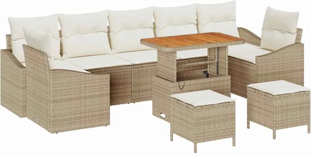 vidaXL Set de canapele pentru grădină cu pernă 10 pcs Bej Rattan poli