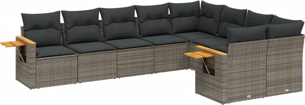 vidaXL Set canapele de grădină, 9 piese, cu perne, gri, poliratan