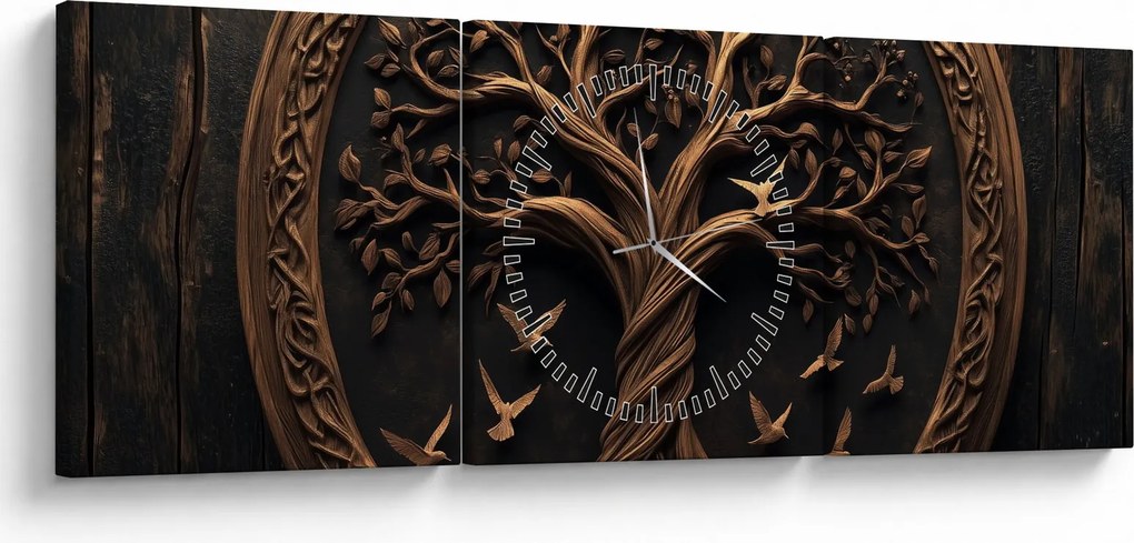 Tablou – Arborele vieții din lemn (cu ceas) (90x30 cm)
