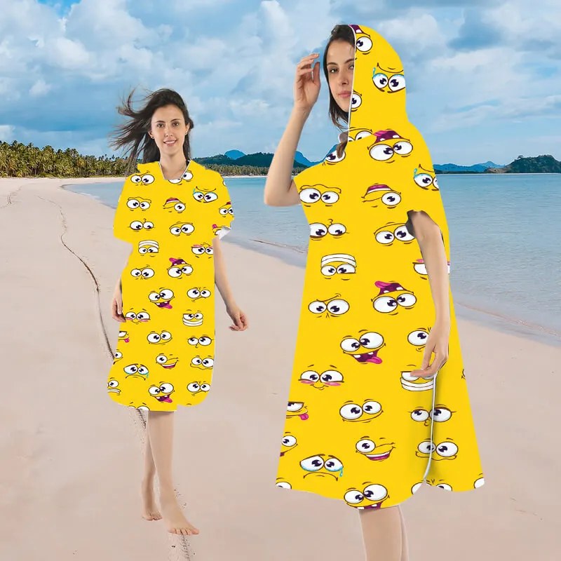 Set de plaja SMILE – prosop 100×180 cm si poncho 80×145 cm, galben