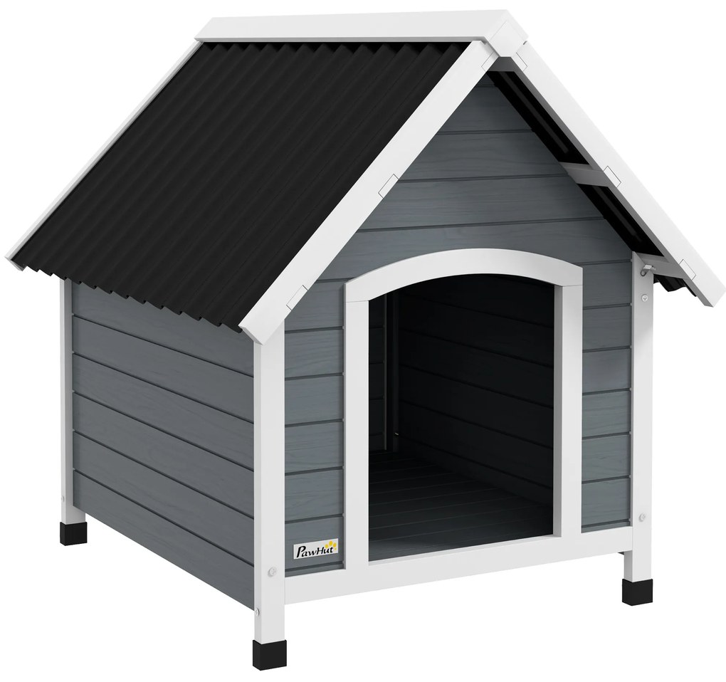 PawHut Căsuță pentru câine de exterior din lemn cu podea detașabilă, adăpost înalt din lemn pentru câini, 75 x 88 x 82 cm, gri | Aosom Romania