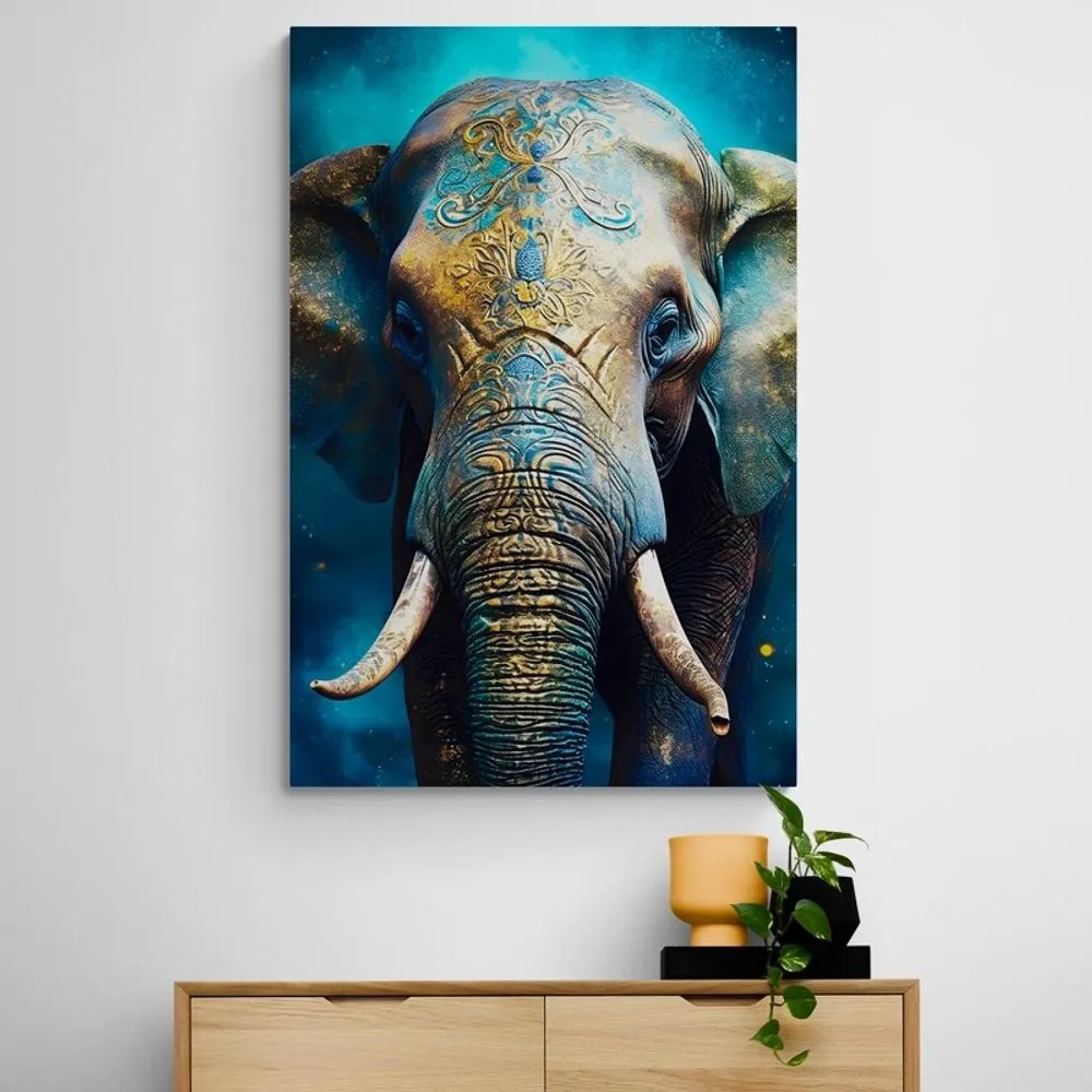 Tablou elefant albastru-auriu