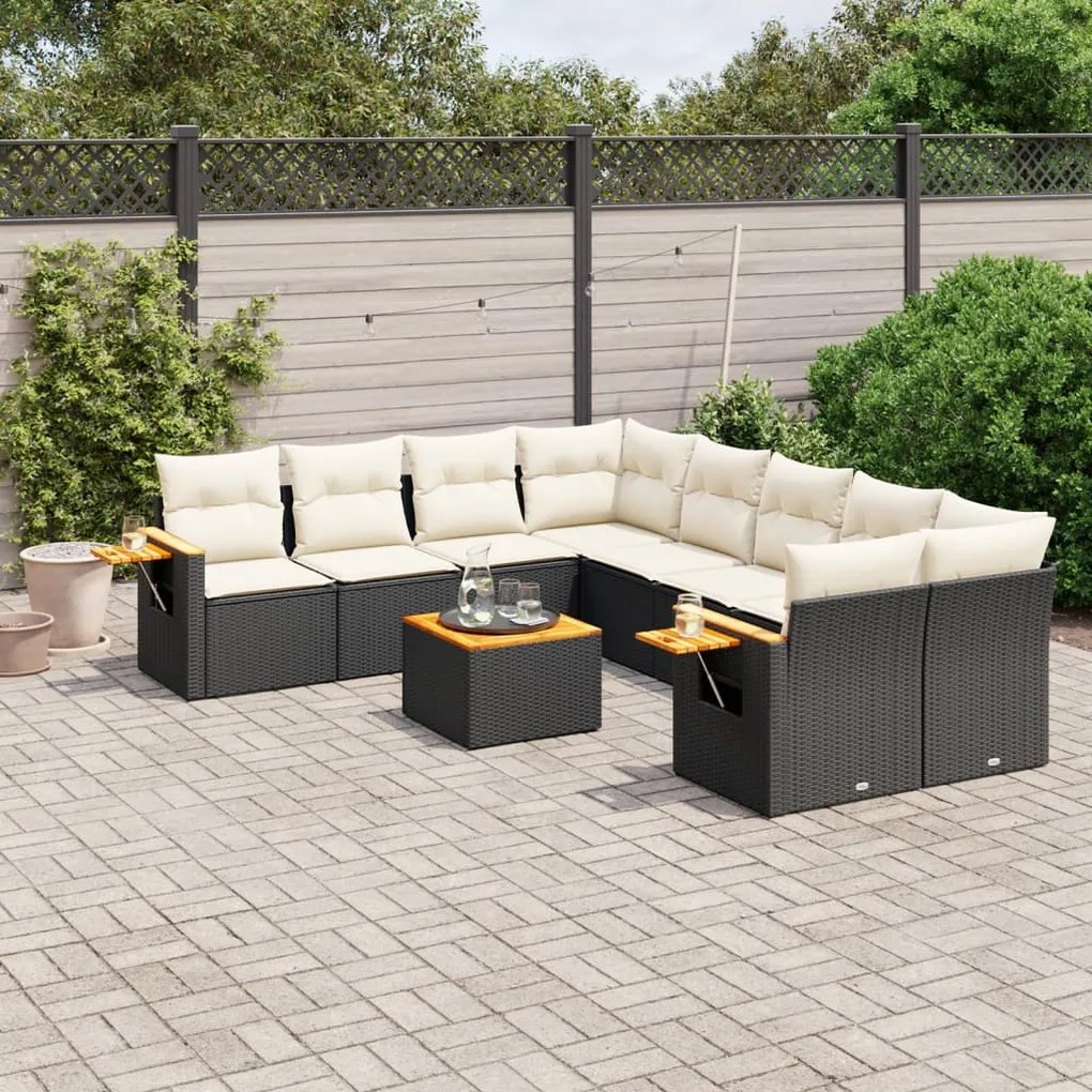 3226665 vidaXL Set mobilier de grădină cu perne, 9 piese, negru, poliratan