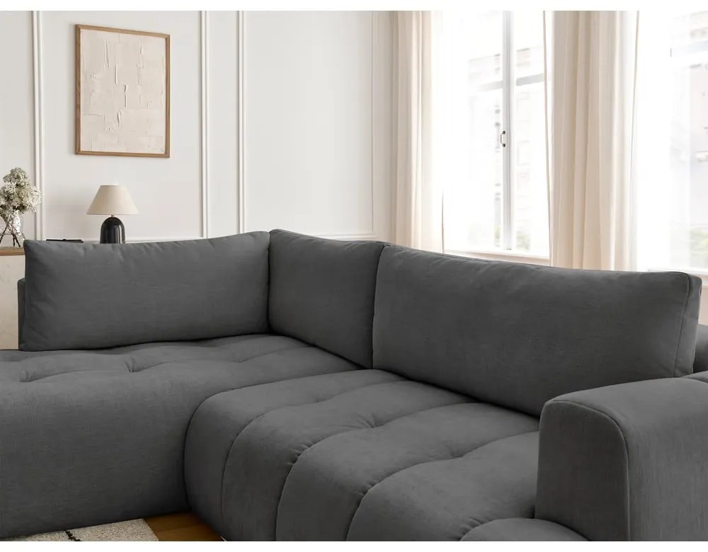 Colțar gri închis extensibil/cu spațiu de depozitare (cu colț pe partea stângă/în formă de ”L”) Fuji – Bobochic Paris