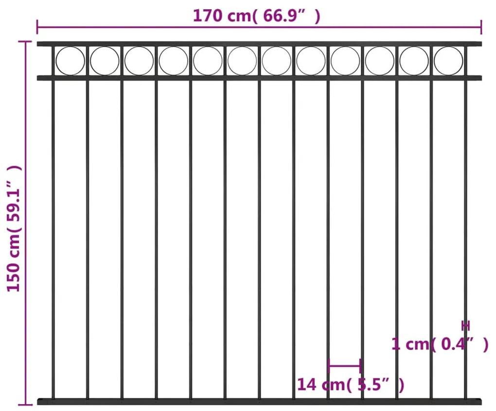 Panou de gard, negru, 1,7 x 1,5 m, otel 1, 1.7 x 1.5 m