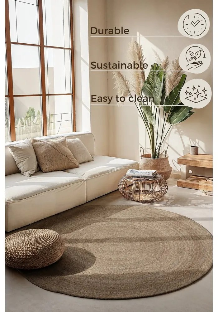 Covor grej reversibil rotund din iută ø 200 cm Braided – Hanse Home