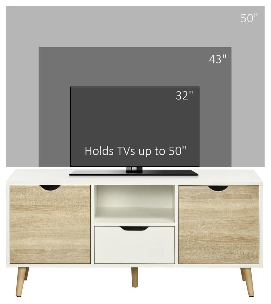 Comoda pentru TV de pana la 50 inch HOMCOM cu dulapuri si sertare, natural | AOSOM RO