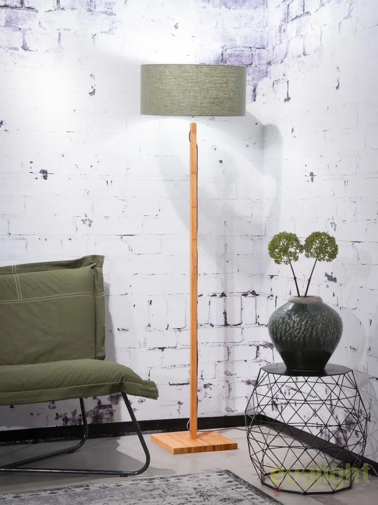 Lampadar modern cu baza din lemn si abajur textil FUJI, verde FUJI/F/4723/GF