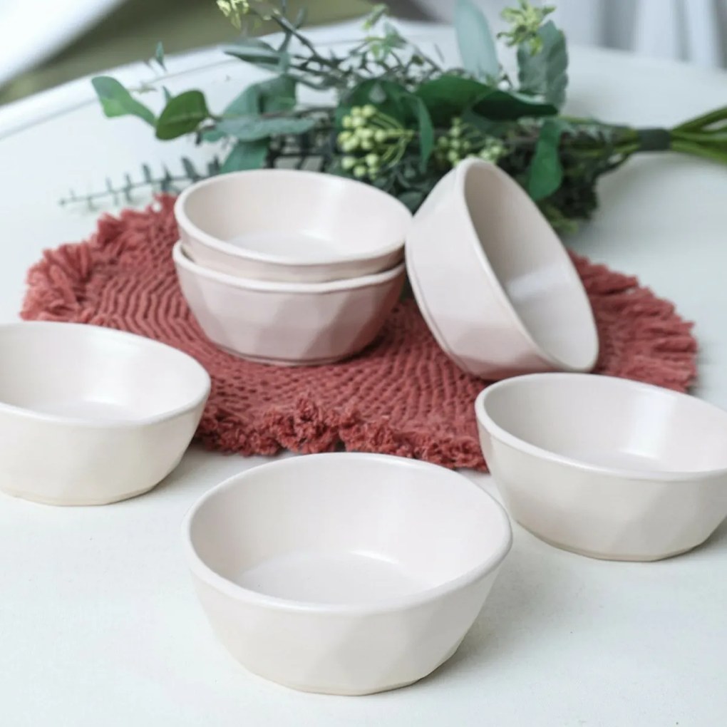 Set de 6 boluri din ceramică Facetta 12 cm, crem