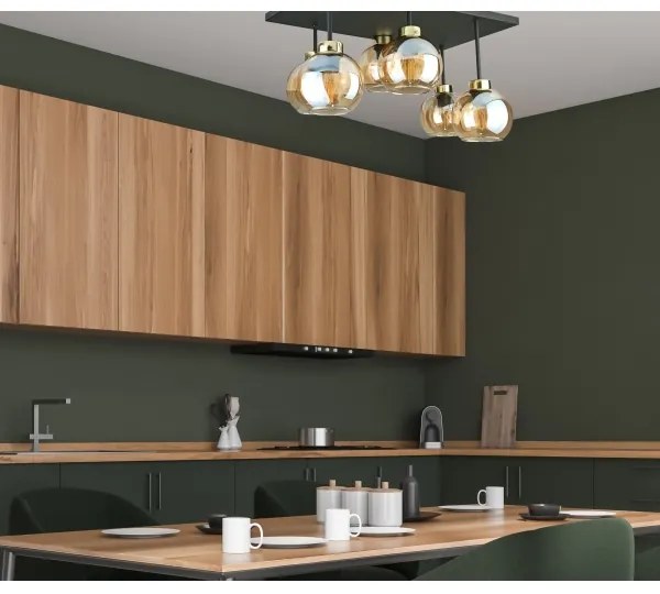 Lustră aplicată NESSA 6xE27/60W/230V negru/auriu/bej fumuriu