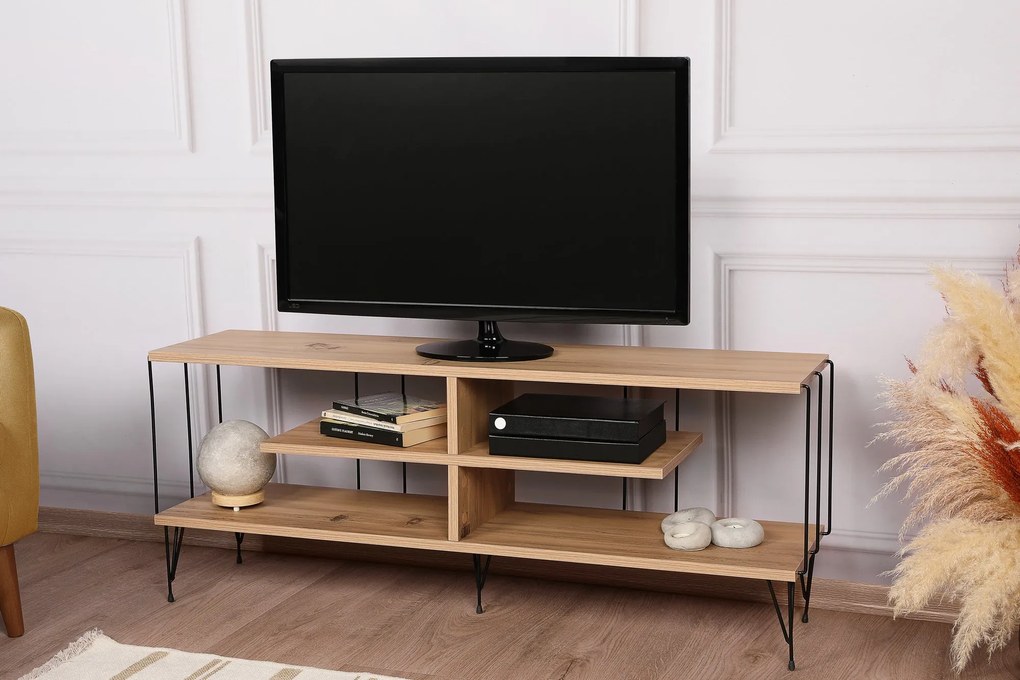 Comoda TV Eze, Crem - Alb - Maro - Gri, 120 x 45 x 30 cm